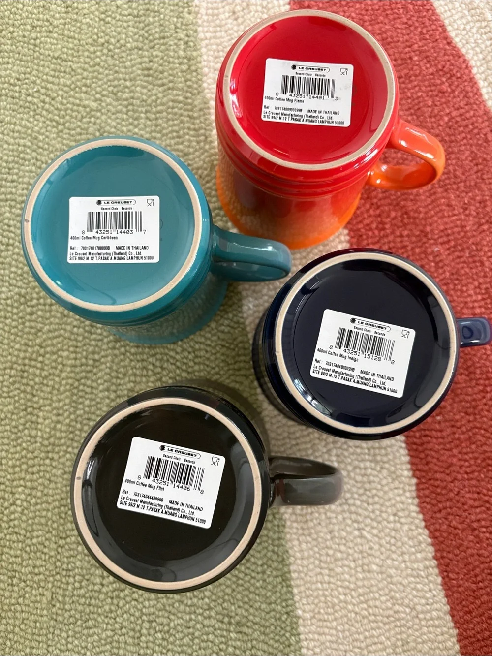 Le Creuset 400ml Coffee Mugs - Set of 4 Indigo, Flame, Flint, Caribbean